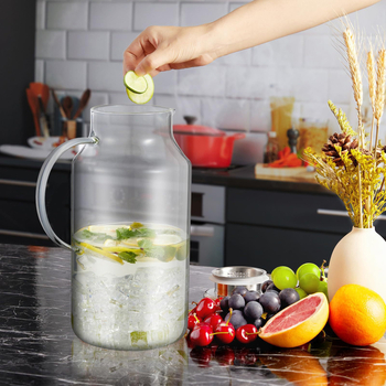 Stiklinis puodas su dangčiu ir rankena Virdulys Šaldytuvas Ledo arbatinukas Stiklinis vandens butelis Virdulys Sultys Pienas Šaltas gėrimas Karšto gėrimo puodas