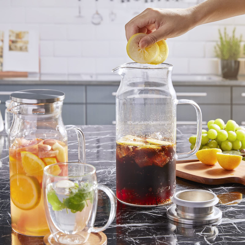 Stiklinis puodas su dangčiu ir rankena Virdulys Šaldytuvas Ledo arbatinukas Stiklinis vandens butelis Virdulys Sultys Pienas Šaltas gėrimas Karšto gėrimo puodas