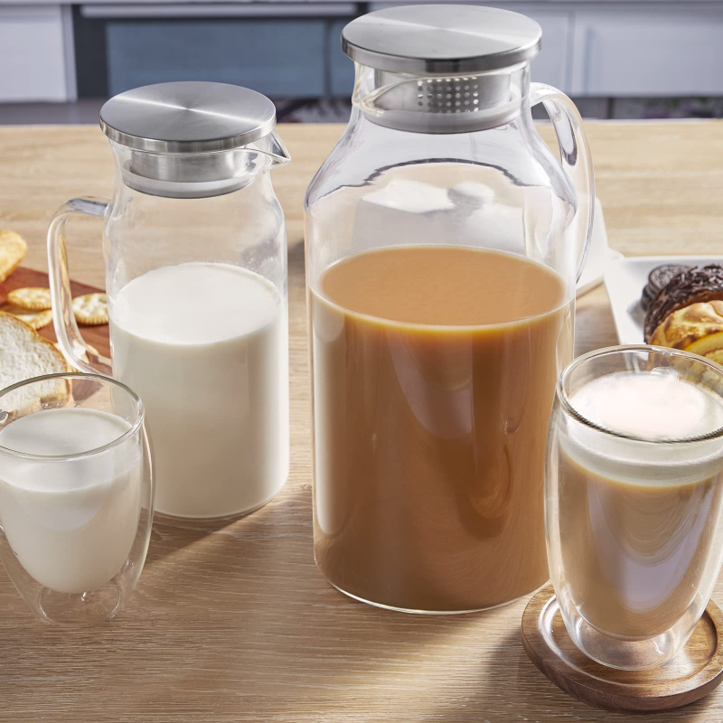 Stiklinis puodas su dangčiu ir rankena Virdulys Šaldytuvas Ledo arbatinukas Stiklinis vandens butelis Virdulys Sultys Pienas Šaltas gėrimas Karšto gėrimo puodas