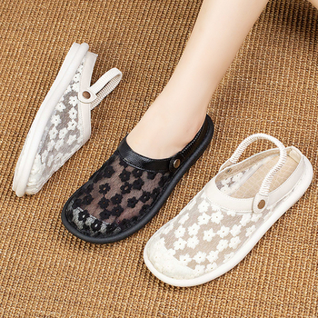 Mori stílusú Baotou szandálok női nyári külső viselet 2024 új Cyber Celebrity lapos cipők kétszínű csipke szandálok