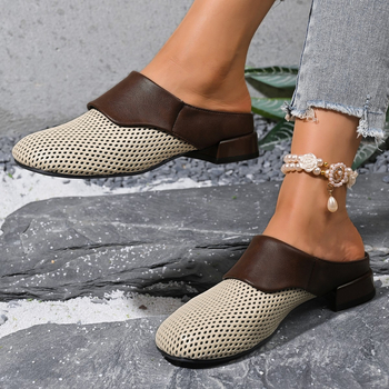 2025 Νέες καλοκαιρινές παντόφλες εξωτερικού χώρου με πλέγμα, αναπνεύσιμο, για γυναίκες, casual, μοντέρνα, χαμηλοτάκουνα, χαλαρά, ξένα, γυναικεία παπούτσια μισού κυπέλλου