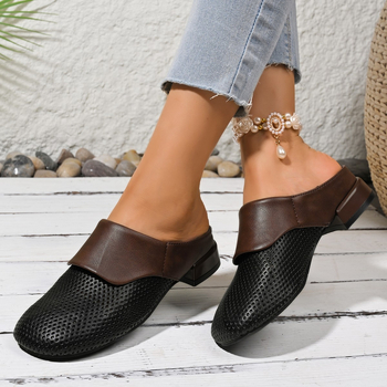 2025 Νέες καλοκαιρινές παντόφλες εξωτερικού χώρου με πλέγμα, αναπνεύσιμο, για γυναίκες, casual, μοντέρνα, χαμηλοτάκουνα, χαλαρά, ξένα, γυναικεία παπούτσια μισού κυπέλλου