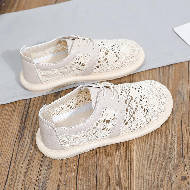 Női lapos cipők 2025 nyári lélegző hálós kivágott hálós cipők sokoldalú halászcipők bebújós lusta terhes női szövetcipők