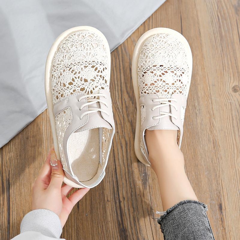 Női lapos cipők 2025 nyári lélegző hálós kivágott hálós cipők sokoldalú halászcipők bebújós lusta terhes női szövetcipők