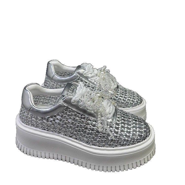 2025 Új Nyári Vastag Talpú Magasságnövelő Alkalmi Cipők Divatos Szőtt Üreges Lyukú Cipők Női Sokoldalú Rocking Cipők Tétel