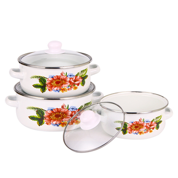 Gyári nagykereskedelmi binaurális zománcozott levesesfazék 16 18 20 cm-es üvegfedeles zománcozott zománcozott fazék 671DG spray