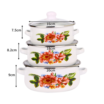 Εργοστάσιο χονδρικής binaural εμαγιέ κατσαρόλα σούπας 16 18 20cm γυάλινο καπάκι εμαγιέ κατσαρόλα 671DG ψεκασμού