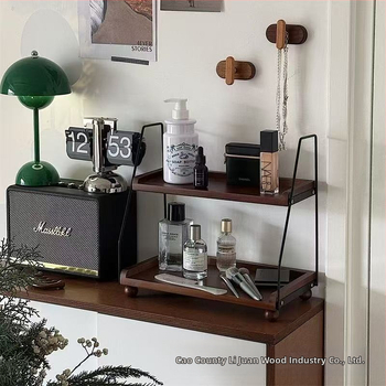 Ξύλινη επιτραπέζια βάση αποθήκευσης Ρετρό διπλής στρώσης βάση αποθήκευσης από σίδερο, ξύλινος σταθμός αποθήκευσης καφέ, τσαγιέρα, μασίφ ξύλινη βάση αποθήκευσης