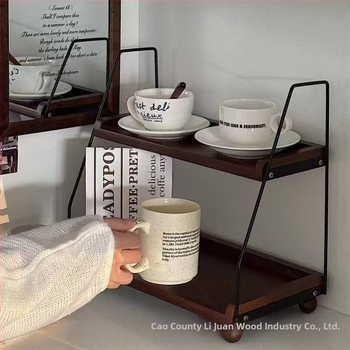 Ξύλινη επιτραπέζια βάση αποθήκευσης Ρετρό διπλής στρώσης βάση αποθήκευσης από σίδερο, ξύλινος σταθμός αποθήκευσης καφέ, τσαγιέρα, μασίφ ξύλινη βάση αποθήκευσης