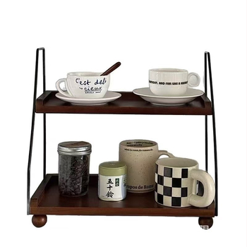 Ξύλινη επιτραπέζια βάση αποθήκευσης Ρετρό διπλής στρώσης βάση αποθήκευσης από σίδερο, ξύλινος σταθμός αποθήκευσης καφέ, τσαγιέρα, μασίφ ξύλινη βάση αποθήκευσης