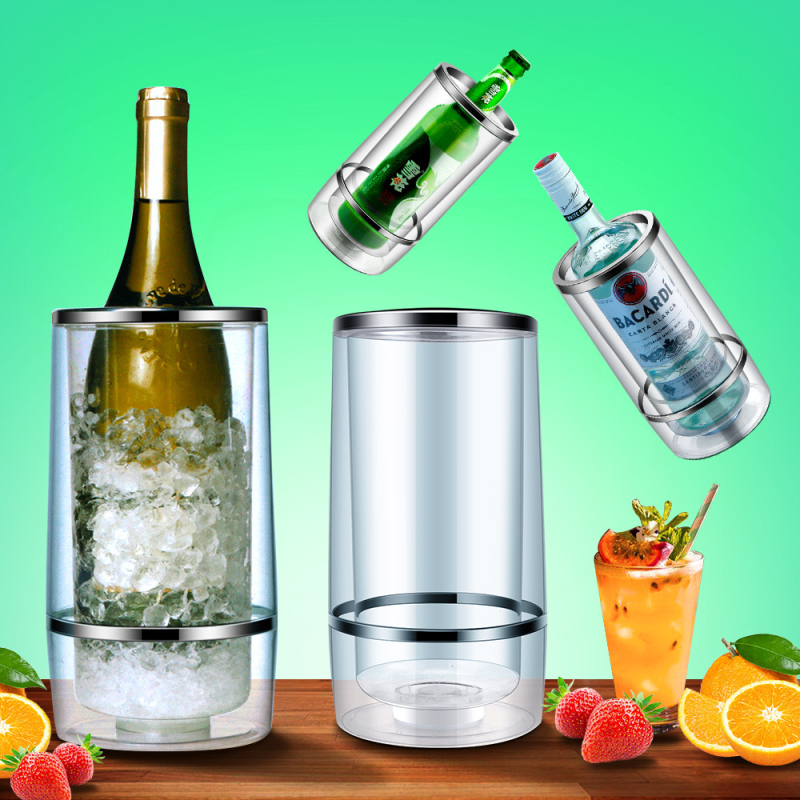 Pārrobežu plastmasas ledus spainis ar divslāņu pretsasalšanas izolāciju alus, viskija, Ice Cube spainis, šampanieša, kokteiļu spainis ar baltu kastīti