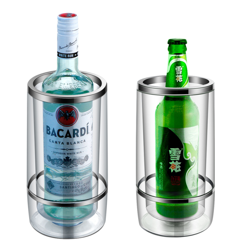 Dvigubo sluoksnio antifrizinis alaus, viskio, „Ice Cube“ kibirėlis su plastikiniu ledo kibirėliu, šampano, kokteilio kibirėliu ir balta dėžute