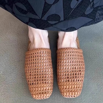 Γυναικεία slip-on παπούτσια Niche Vintage με υφαντά κοίλα, αναπνεύσιμα τακούνια και τσάντα, 2025, όλα σε αρμονία με το Lazy Flats