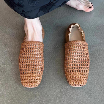 Γυναικεία slip-on παπούτσια Niche Vintage με υφαντά κοίλα, αναπνεύσιμα τακούνια και τσάντα, 2025, όλα σε αρμονία με το Lazy Flats