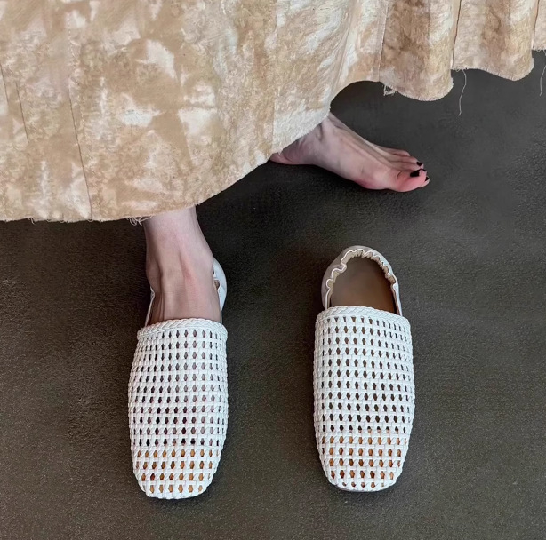 Niche Vintage szőtt üreges, lélegző, táska alakú, sarkú cipő női 2025-ös, négyzet alakú fejű, bebújós, minden mérkőzésre alkalmas, lapos talpú cipők