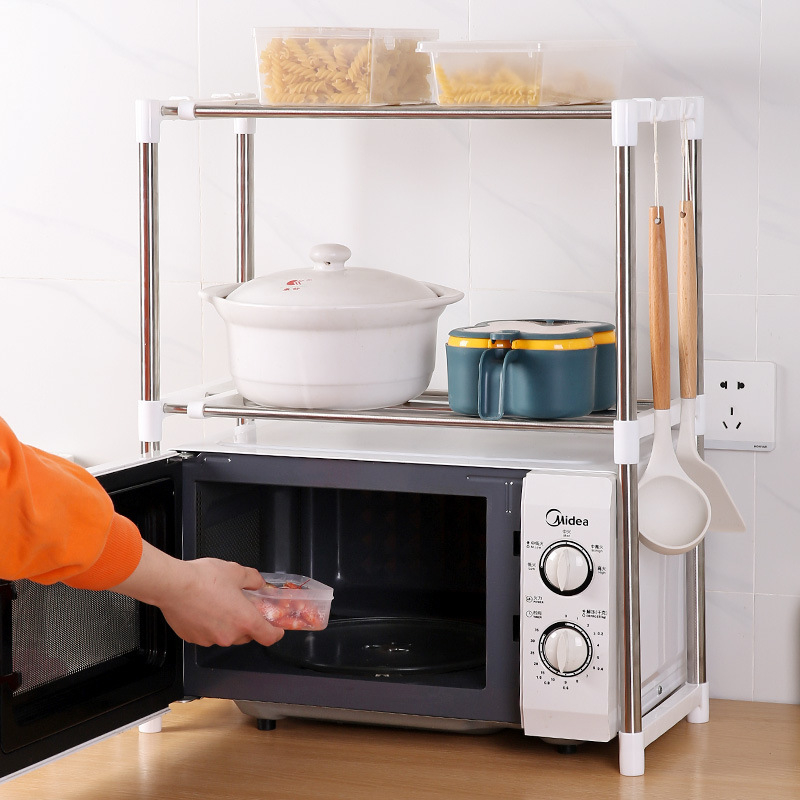 Двуслойна стойка за микровълнова фурна, разнородна печка, домакинска стойка от неръждаема стомана, стойка за съхранение на подправки, настолна скоба за стойка за фурна