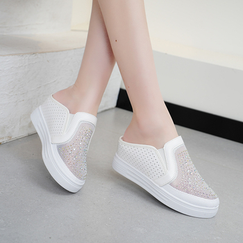 Belső Magasított Baotou Félcipő Női 2024 Nyári Új Stílusú Bebújós Lazy Strasszos Üreges Hétköznapi Ékszandál Női