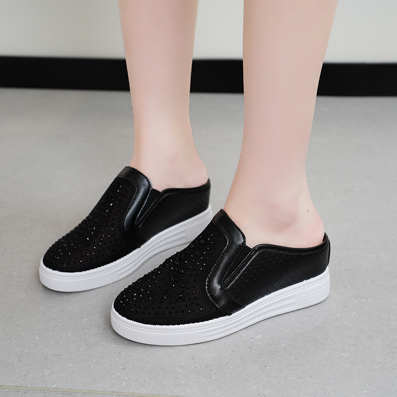 Belső Magasított Baotou Félcipő Női 2024 Nyári Új Stílusú Bebújós Lazy Strasszos Üreges Hétköznapi Ékszandál Női