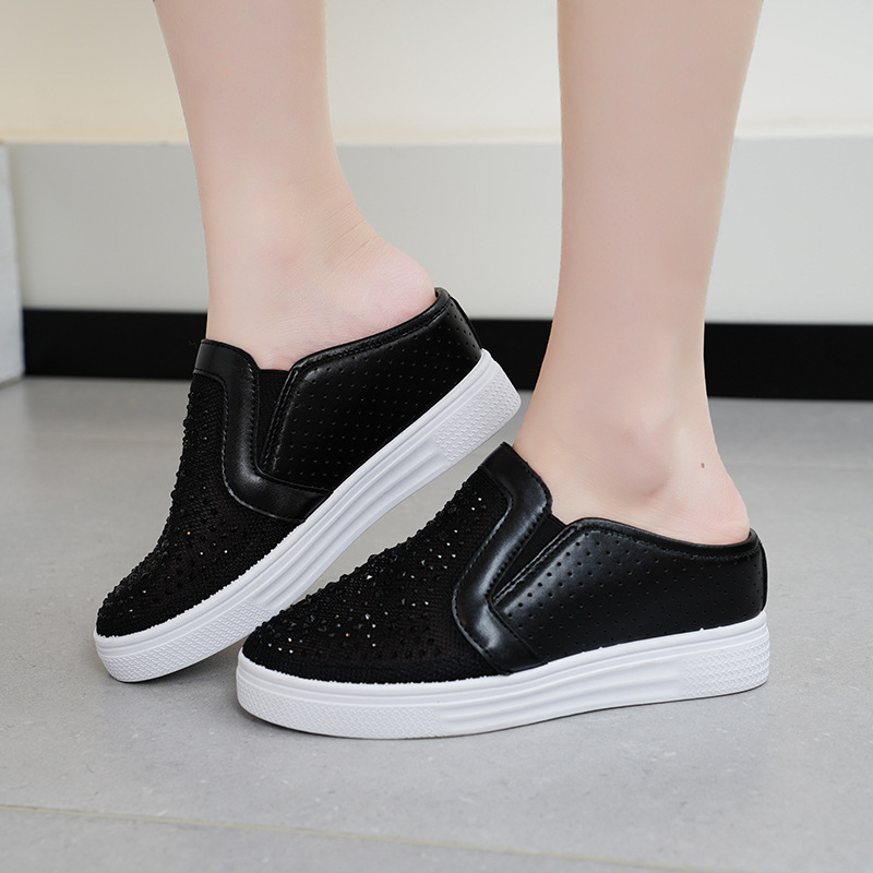 Belső Magasított Baotou Félcipő Női 2024 Nyári Új Stílusú Bebújós Lazy Strasszos Üreges Hétköznapi Ékszandál Női