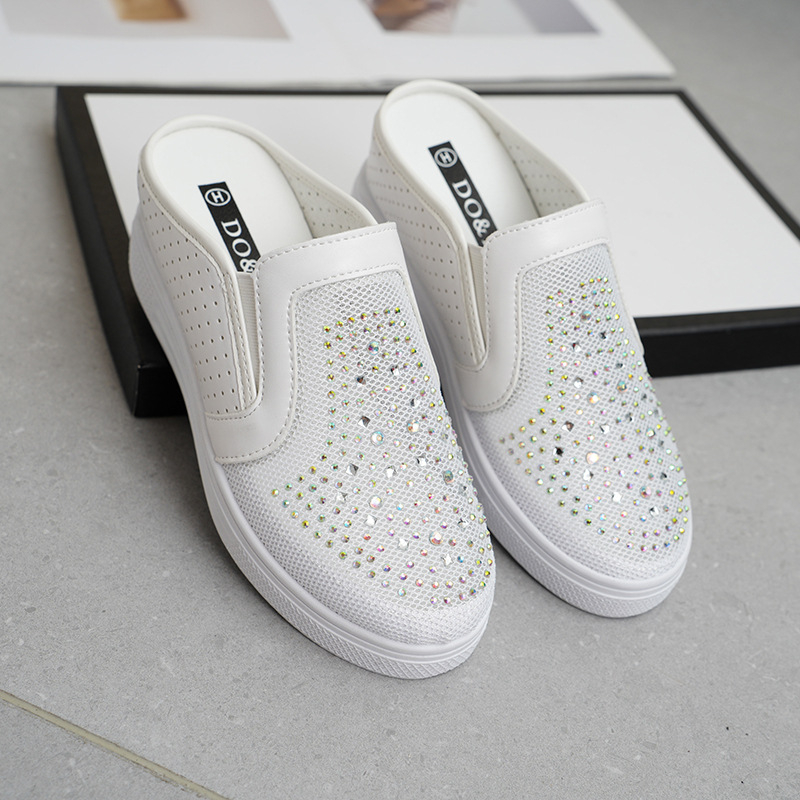 Belső Magasított Baotou Félcipő Női 2024 Nyári Új Stílusú Bebújós Lazy Strasszos Üreges Hétköznapi Ékszandál Női