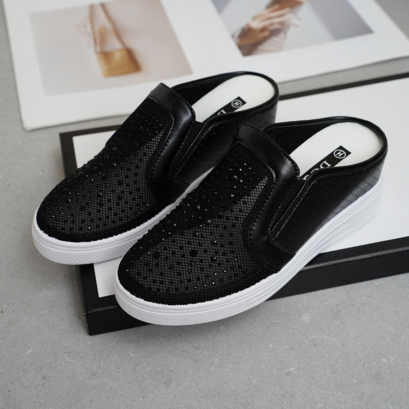 Belső Magasított Baotou Félcipő Női 2024 Nyári Új Stílusú Bebújós Lazy Strasszos Üreges Hétköznapi Ékszandál Női