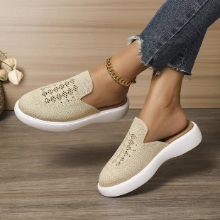 Határokon átnyúló nagy méretű 2025 nyári és őszi új női kötött hálós cipők, kényelmes és divatos egyrészes cipők, lélegző külső papucsok nagykereskedelemben