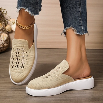 Διασυνοριακά μεγάλα μεγέθη 2025 καλοκαίρι και φθινόπωρο νέα γυναικεία παπούτσια με πλεκτό πλέγμα, άνετα και μοντέρνα μονόχρωμα παπούτσια, αναπνεύσιμες εξωτερικές παντόφλες χονδρικής