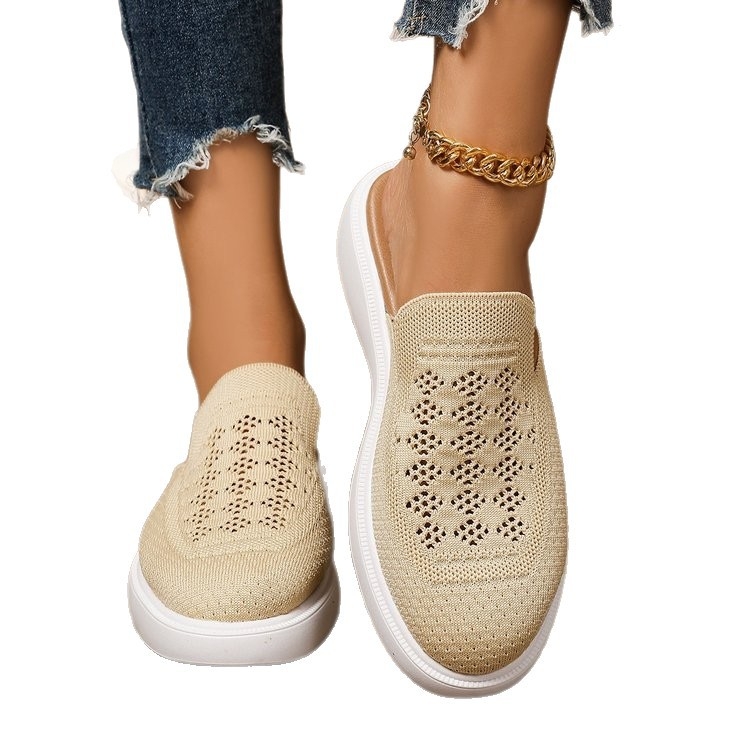 Határokon átnyúló nagy méretű 2025 nyári és őszi új női kötött hálós cipők, kényelmes és divatos egyrészes cipők, lélegző külső papucsok nagykereskedelemben