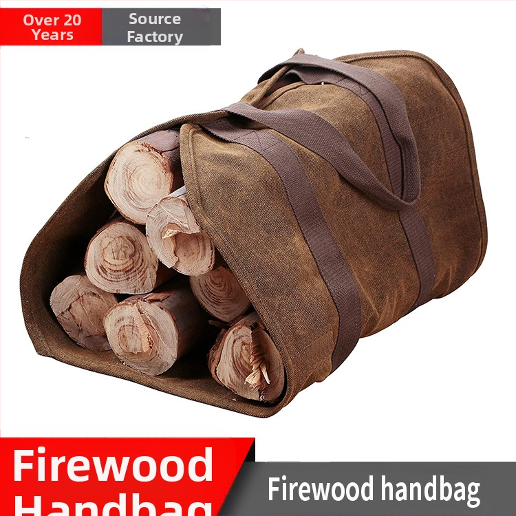 Határokon átnyúló kültéri multifunkcionális vastagított vászon hordozható fakitermelő táska hordozható tűzifa táska tűzifa kézitáska