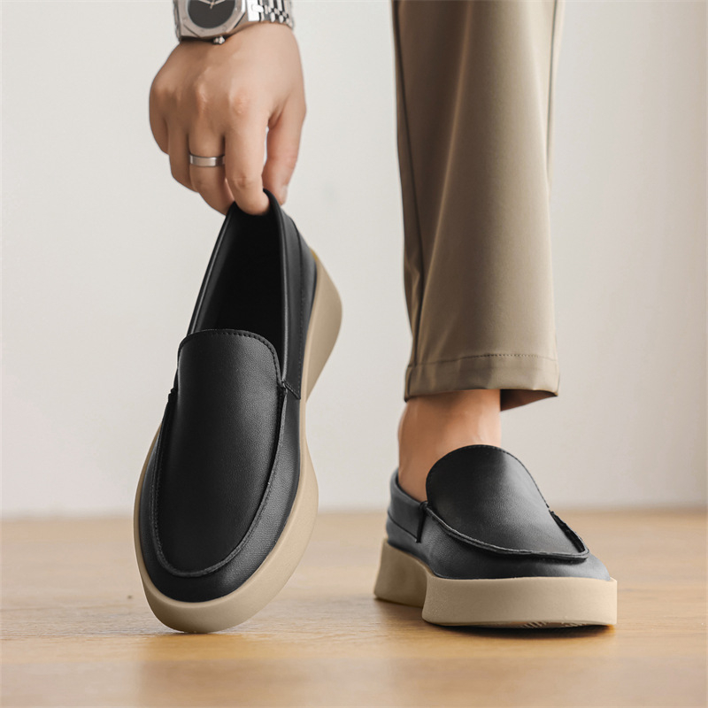 Nyári, lélegző, kézzel készített bőrcipők, divatos és sokoldalú férfi alkalmi, puha talpú, puha bőr, széles talpú, bebújós vezetési cipő férfiaknak