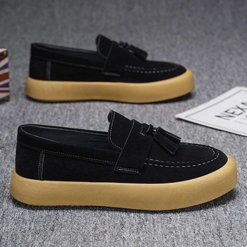 Nyári új férfi 46-os méret, nagy, lélegző, bebújós, velúr bőr mokaszinok, brit stílusú, vastag talpú, divatos, sokoldalú mokaszinok