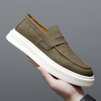Mocasini din piele de vacă pentru bărbați, pantofi leneși cu talpă groasă, pantofi la modă pentru tineri, pantofi la modă pentru patru anotimpuri, pantofi de bord vintage casual din piele, pantofi pentru bărbați