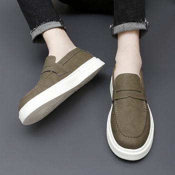 Mocasini din piele de vacă pentru bărbați, pantofi leneși cu talpă groasă, pantofi la modă pentru tineri, pantofi la modă pentru patru anotimpuri, pantofi de bord vintage casual din piele, pantofi pentru bărbați