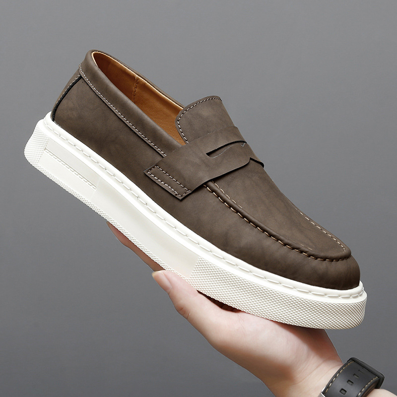 Mocasini din piele de vacă pentru bărbați, pantofi leneși cu talpă groasă, pantofi la modă pentru tineri, pantofi la modă pentru patru anotimpuri, pantofi de bord vintage casual din piele, pantofi pentru bărbați