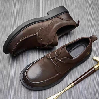 Ανδρικά Casual Δερμάτινα Παπούτσια Πρώτης Επίστρωσης από Δέρμα Βακέτας, Σουέτ Γνήσιο Δέρμα, Φθινοπωρινά, Αναπνέοντα, Δερμάτινα, Στρογγυλή Μύτη, Επίσημη, Μαλακή Δερμάτινη Σόλα