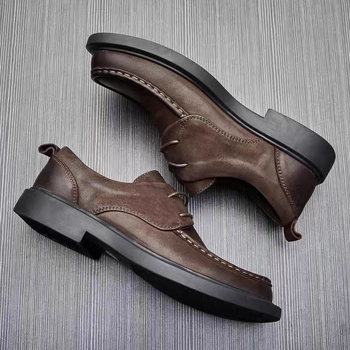 Ανδρικά Casual Δερμάτινα Παπούτσια Πρώτης Επίστρωσης από Δέρμα Βακέτας, Σουέτ Γνήσιο Δέρμα, Φθινοπωρινά, Αναπνέοντα, Δερμάτινα, Στρογγυλή Μύτη, Επίσημη, Μαλακή Δερμάτινη Σόλα