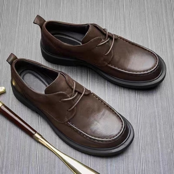 Ανδρικά Casual Δερμάτινα Παπούτσια Πρώτης Επίστρωσης από Δέρμα Βακέτας, Σουέτ Γνήσιο Δέρμα, Φθινοπωρινά, Αναπνέοντα, Δερμάτινα, Στρογγυλή Μύτη, Επίσημη, Μαλακή Δερμάτινη Σόλα
