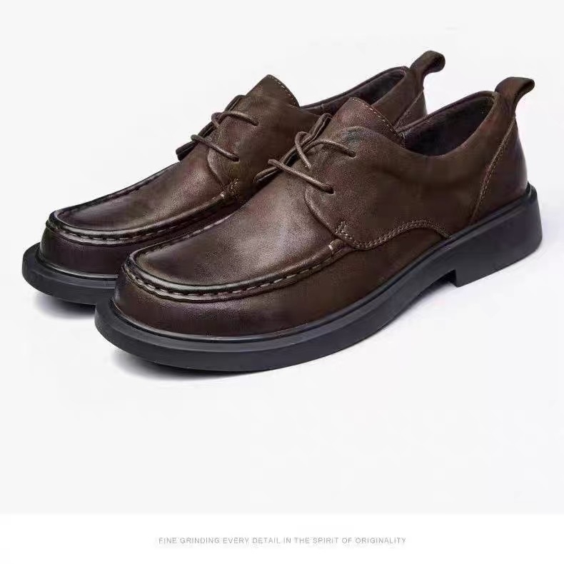Első rétegű marhabőr velúr valódi bőr férfi hétköznapi bőrcipő, őszi lélegző fűzős, kerek orrú üzleti formális puha bőr puha talp