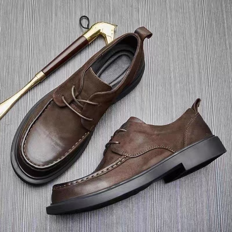 Első rétegű marhabőr velúr valódi bőr férfi hétköznapi bőrcipő, őszi lélegző fűzős, kerek orrú üzleti formális puha bőr puha talp