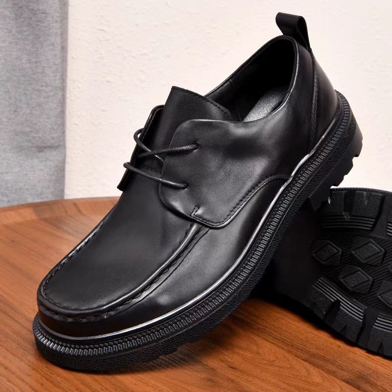 Első rétegű marhabőr velúr valódi bőr férfi hétköznapi bőrcipő, őszi lélegző fűzős, kerek orrú üzleti formális puha bőr puha talp