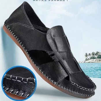 Új kínai stílusú férfi valódi bőr szandál, lélegző, fehér, divatos, sokoldalú római szandál gumitalppal