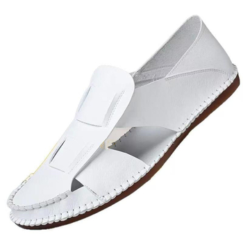 Új kínai stílusú férfi valódi bőr szandál, lélegző, fehér, divatos, sokoldalú római szandál gumitalppal