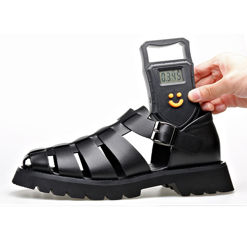 Nyári retro valódi bőr szandálok hűvös, lélegző, könnyű, vastag talpú, csatos cipők divatos, mindenhez illő divatos férfi cipők