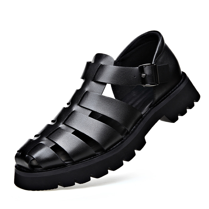Nyári retro valódi bőr szandálok hűvös, lélegző, könnyű, vastag talpú, csatos cipők divatos, mindenhez illő divatos férfi cipők