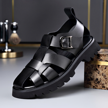 Férfi szandálok 2024 Nyár Új Lélegző Római Alkalmi Üreges Bőr Cipők Plus Size Platform Lyukas Cipők