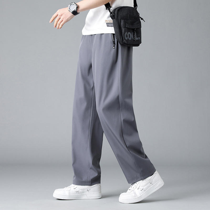 Férfi öltönynadrág, drapézott, lezser hosszú nadrág, divatmárka, bő, egyenes szárú sportnadrág, Thin Ice Silk tavaszi és őszi bő szárú nadrág