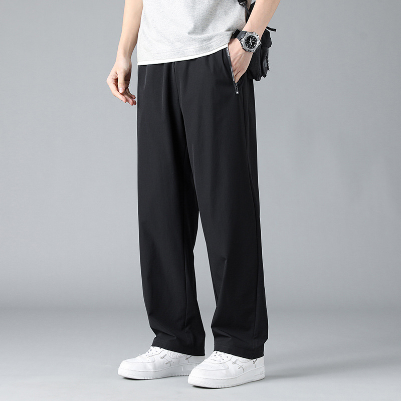 Férfi öltönynadrág, drapézott, lezser hosszú nadrág, divatmárka, bő, egyenes szárú sportnadrág, Thin Ice Silk tavaszi és őszi bő szárú nadrág