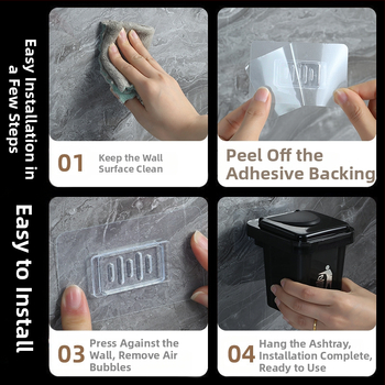 Šiukšliadėžės kūrybinė peleninė su dangčiu, svetainė, prie sienos tvirtinamas tualetas, vonios kambarys, peleninė su apsauga nuo pelenų.