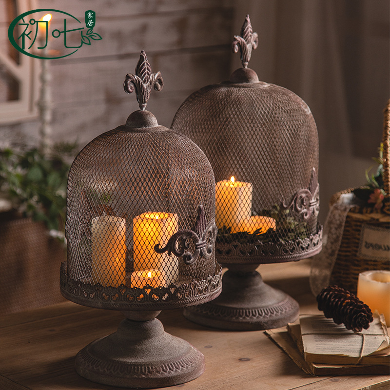 Amerikai stílusú vas ipari stílusú gyertyatartó otthoni hálószoba dekoráció kézművesség retró madárkalitka gyertyatartó fotózási kellékek