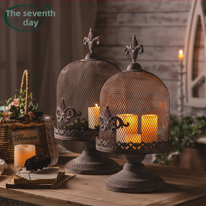 Американски стил железен държач за свещи в индустриален стил, декорация за спалня в дома, занаяти, ретро държач за свещи в клетка за птици, реквизит за фотография